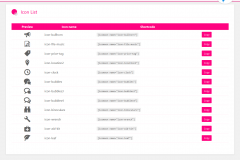 Liste des icones disponibles